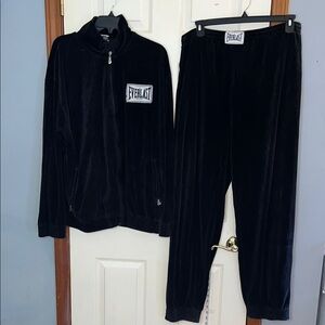 RARE!90’s-Everlast-XL-black-two-piece velour tracksuit, hip hop, jacket&joggers.